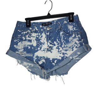 Pixie + Diamond Women's Bleach Splatter Distressed Denim Blue Jean Shorts Large